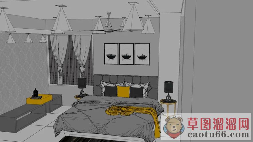 欧式卧室床铺SU模型