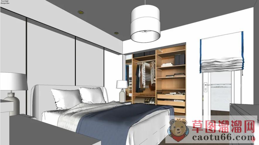 卧室床铺梳妆台SU模型