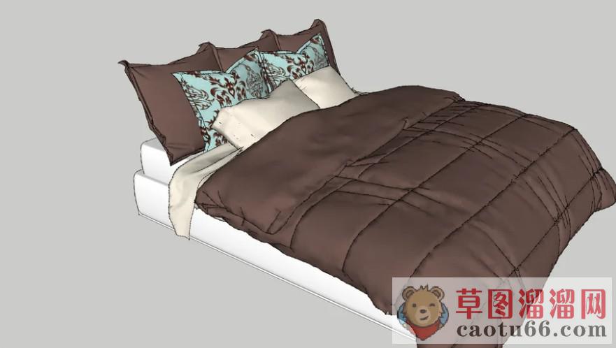 现代双人床床铺SU模型