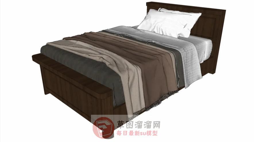实木单人床床铺SU模型