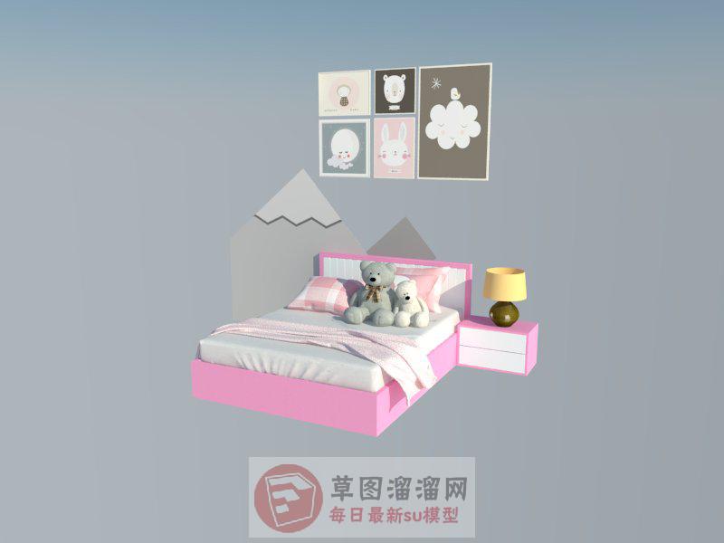 女儿床床铺儿童床SU模型