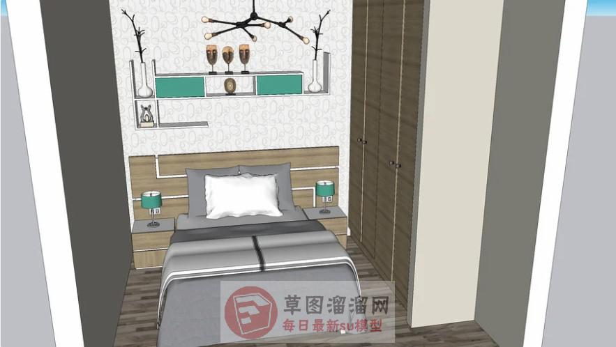 单人床床铺衣柜SU模型