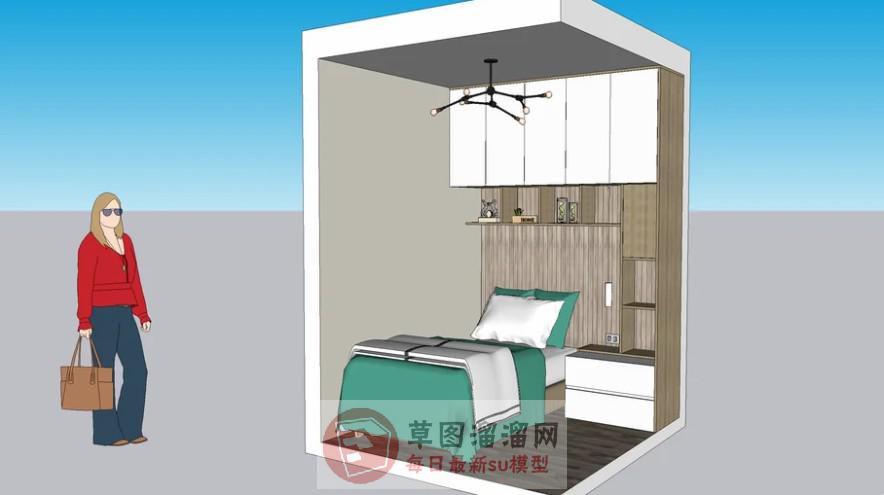 单人卧室床铺SU模型