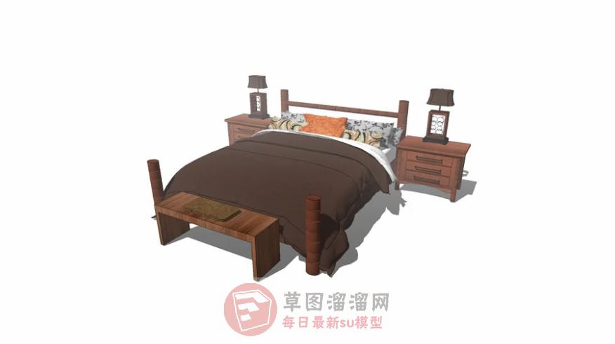 床铺床头柜家具SU模型