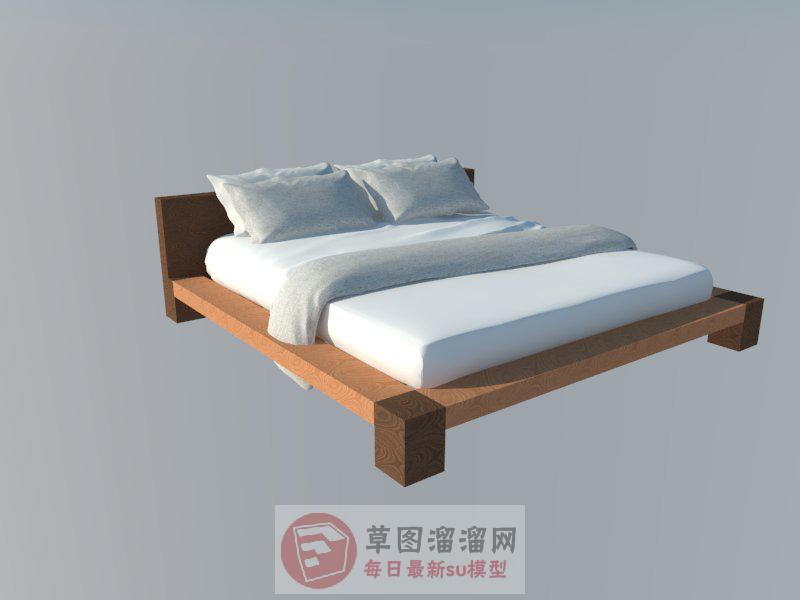 木板双人床床铺SU模型