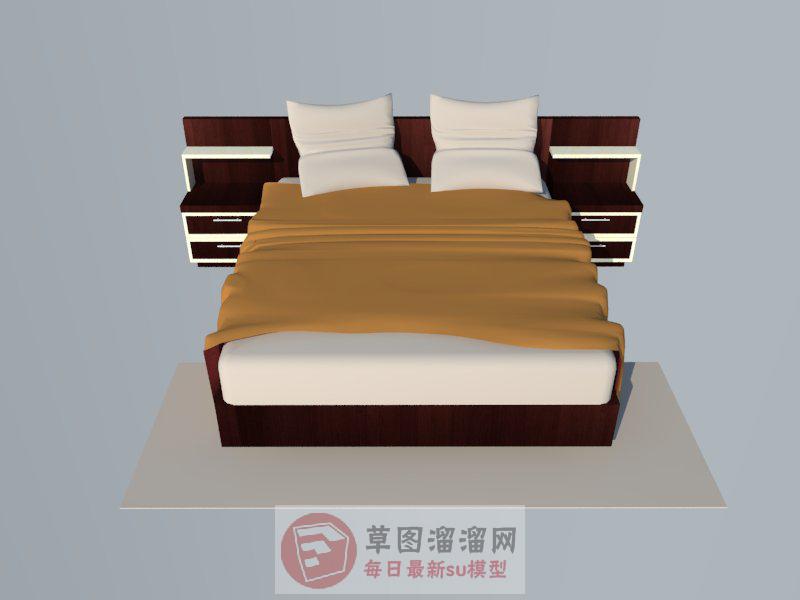 双人床床铺SU模型