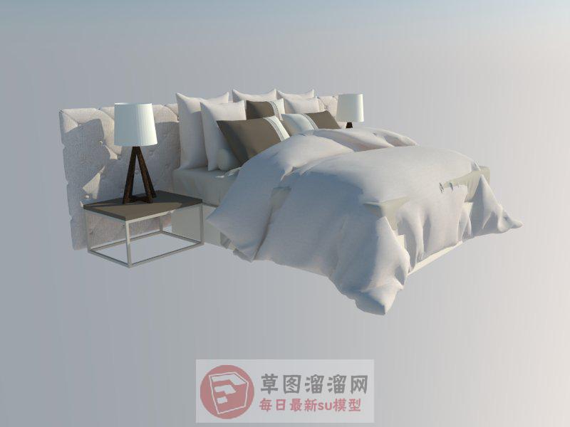 现代双人床家具SU模型