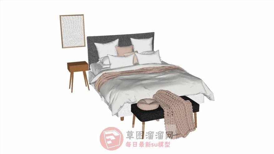双人床床铺SU模型