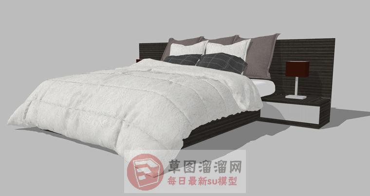 床铺双人床床头柜SU模型
