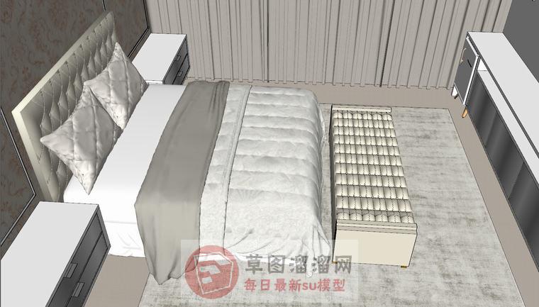 卧室房间床铺SU模型