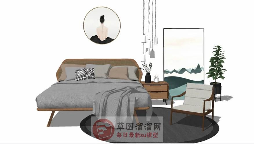 床铺吊灯扶手椅SU模型