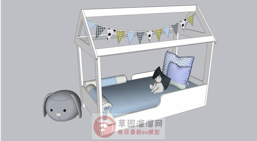 儿童家具床铺布娃娃SU模型