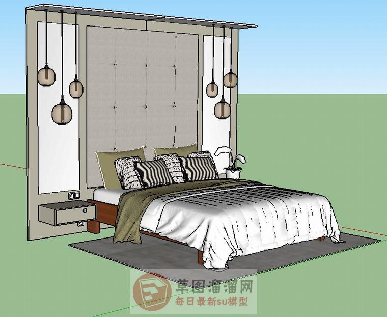 床铺软包墙SU模型