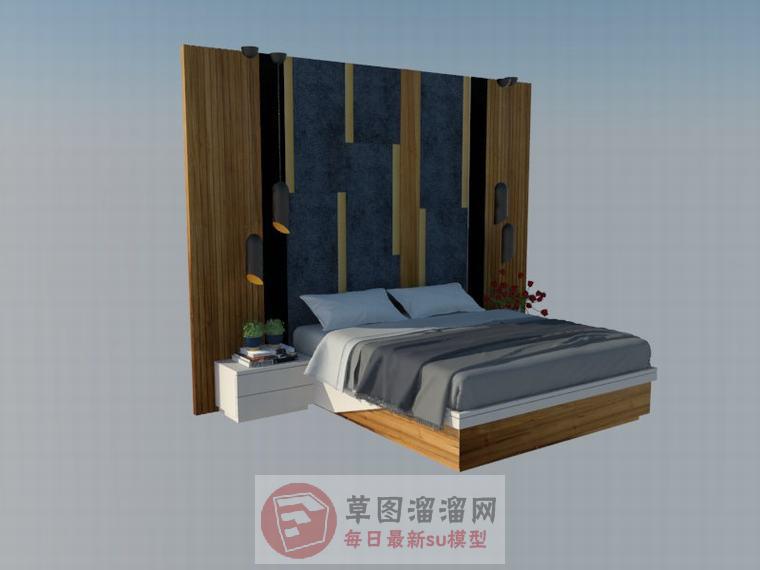 床铺背板床头柜SU模型