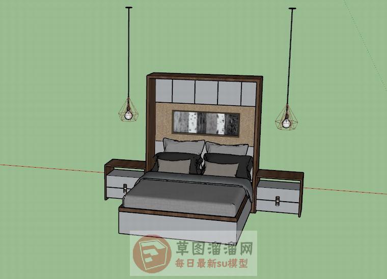 双人床床铺SU模型