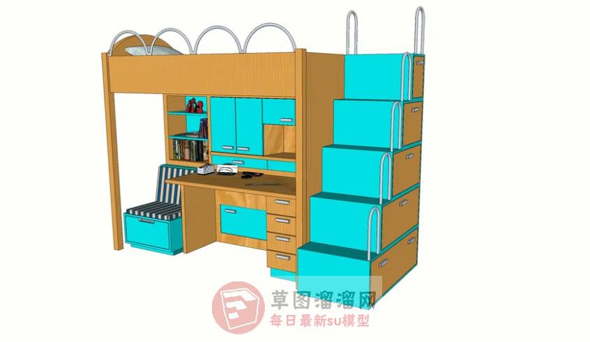 高铺床写字桌SU模型