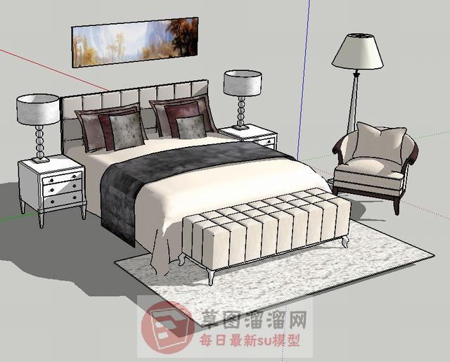 现代双人床床头柜SU模型