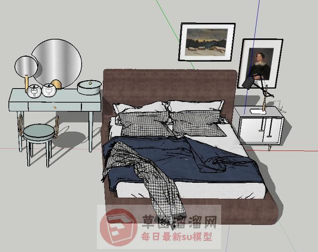 双人床床铺梳妆台SU模型