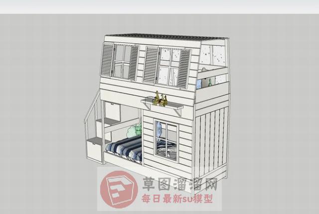 高低铺上下铺床铺SU模型