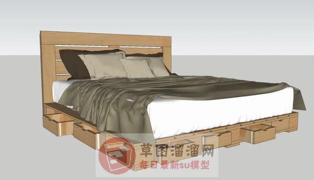 双人床床铺家具SU模型