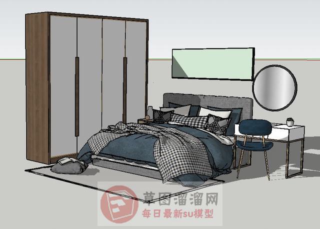 床铺梳妆台衣柜SU模型