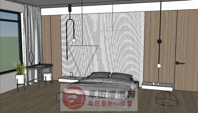 双人床床铺梳妆台SU模型