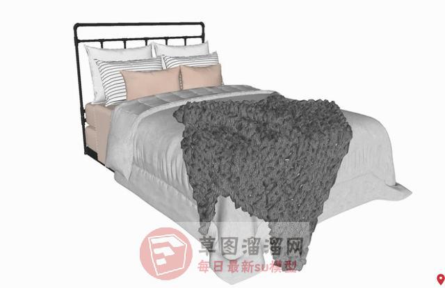 铁艺双人床床铺SU模型