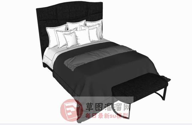 简欧双人床床铺SU模型