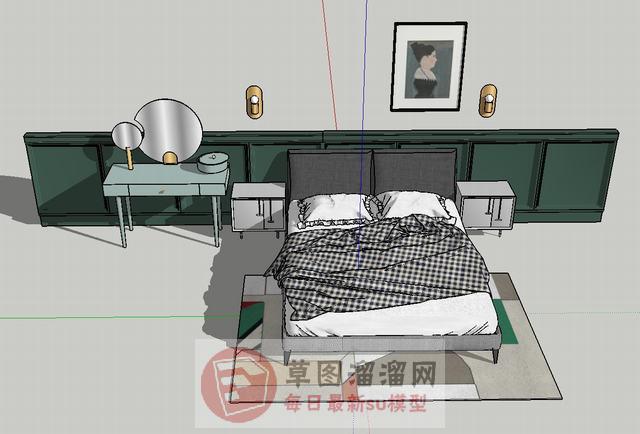 简约双人床床铺SU模型