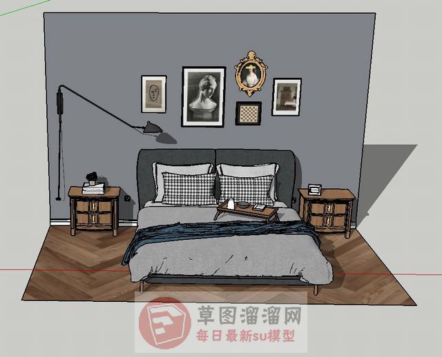 双人床床具床铺SU模型