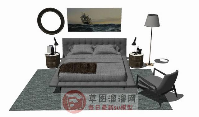 床铺落地灯床头柜SU模型