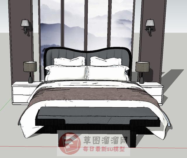 双人床床具床头柜SU模型