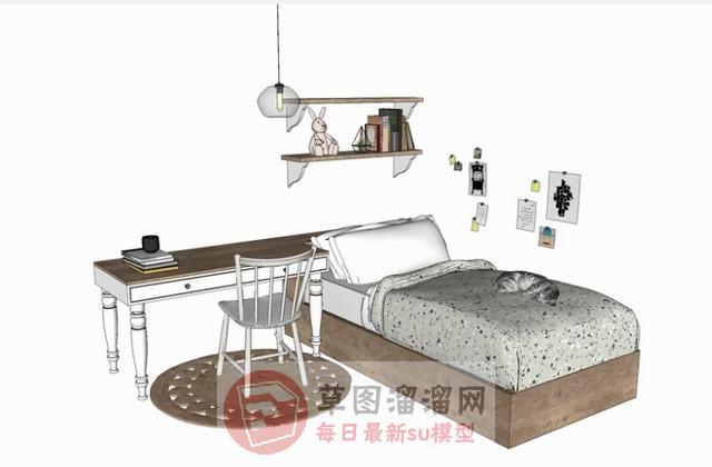 儿童房床铺书桌SU模型