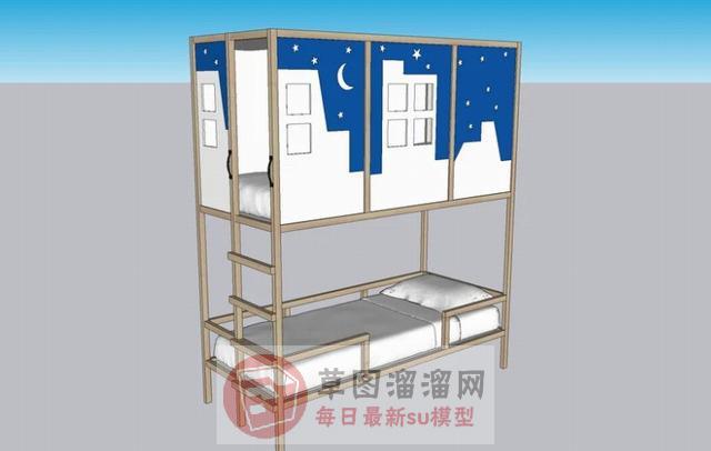 高低铺双人床床铺SU模型