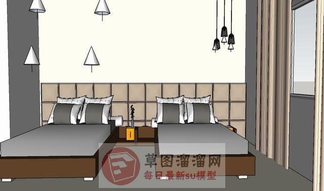 标间双人床床铺SU模型