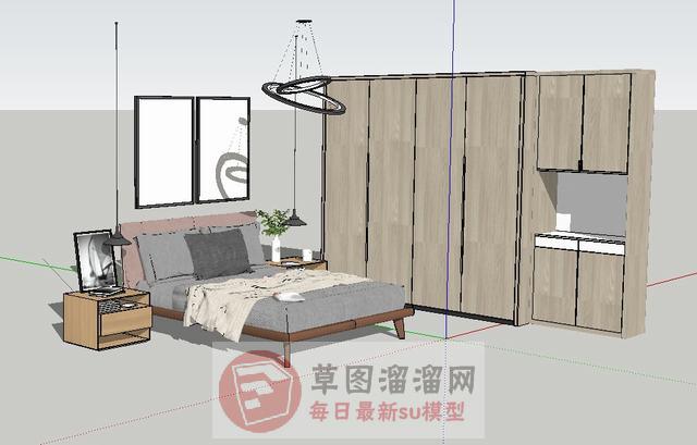 床铺衣柜吊灯SU模型