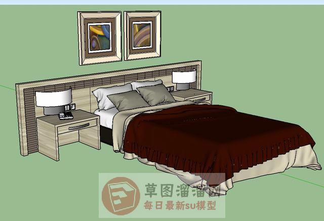 双人床床铺床头柜SU模型