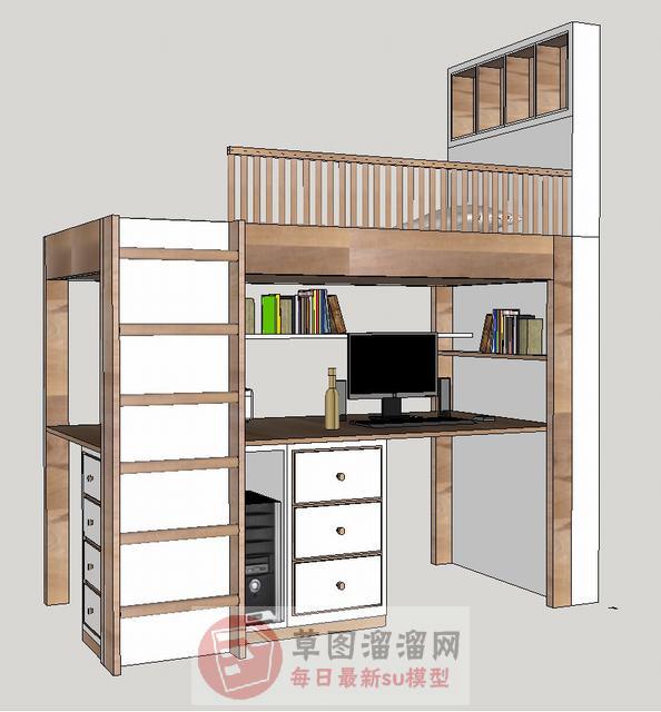 节约型上铺床SU模型