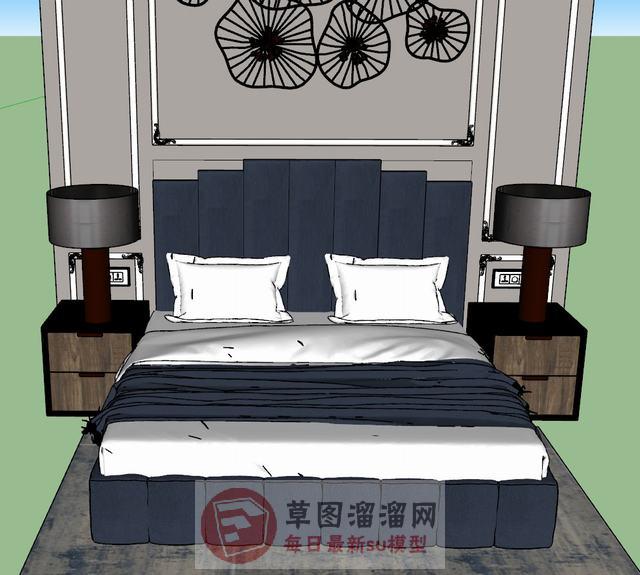 床铺大床背景墙SU模型