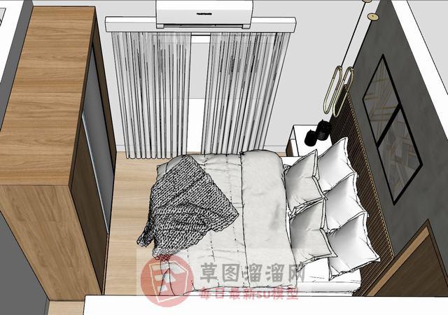 卧室房间床铺SU模型