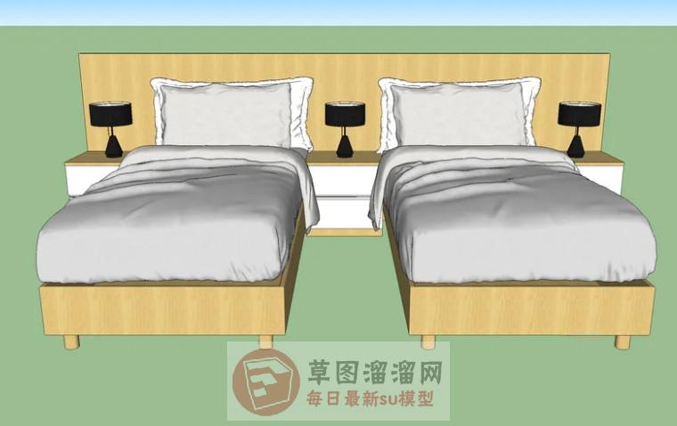 酒店标准双人床SU模型