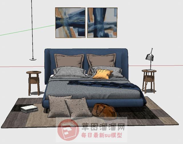 现代双人床床铺SU模型