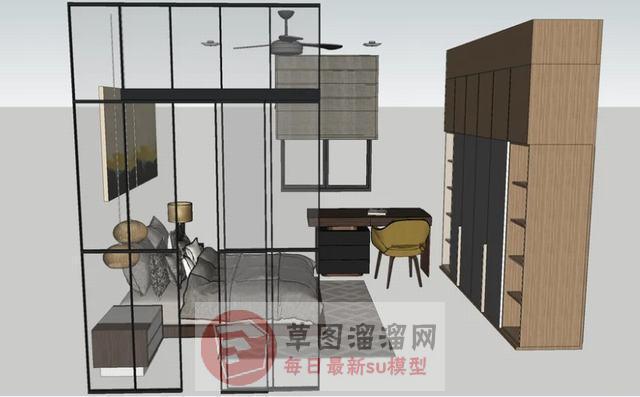 卧室房间床铺SU模型