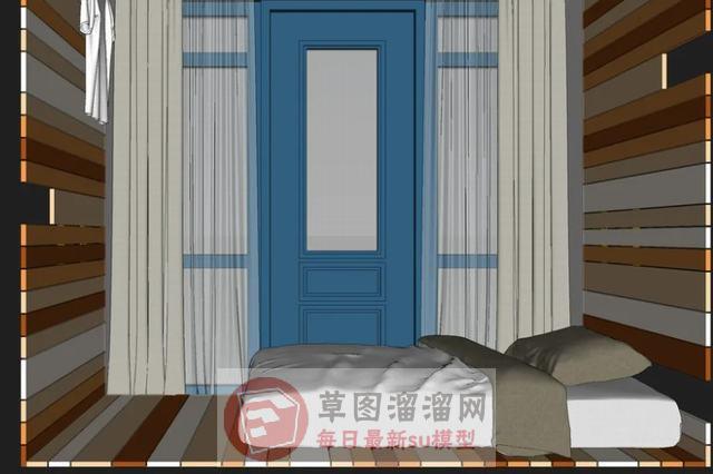 卧室床铺窗帘SU模型