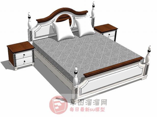 实木床铺床头柜SU模型