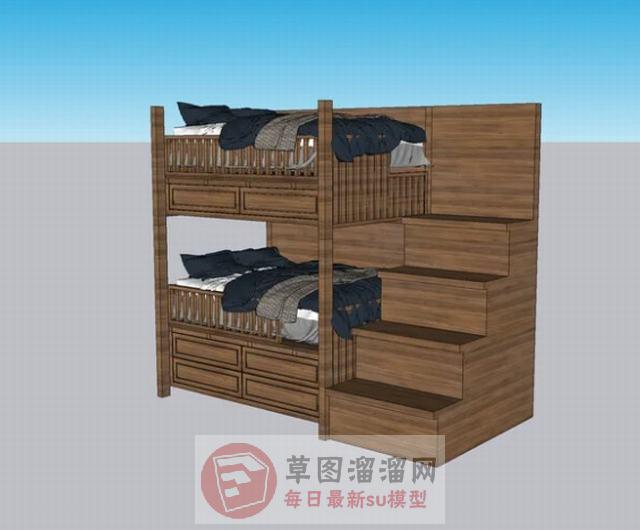 木质高低铺上下铺SU模型