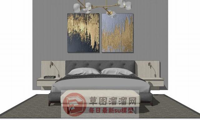 床铺床具枝形SU模型