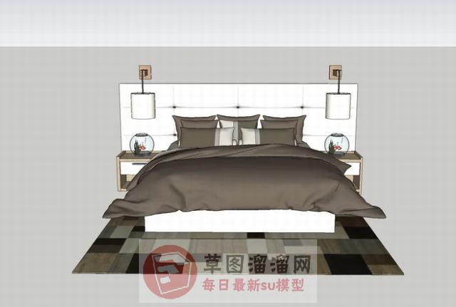 床铺床头柜金鱼缸SU模型
