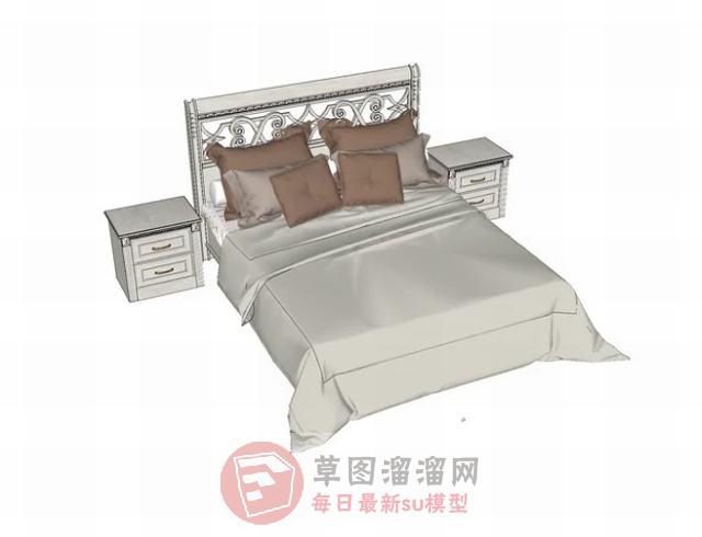 欧式简约床铺SU模型