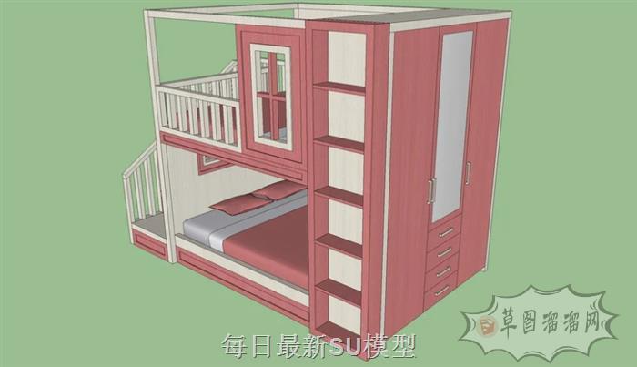高低铺上下铺床铺SU模型